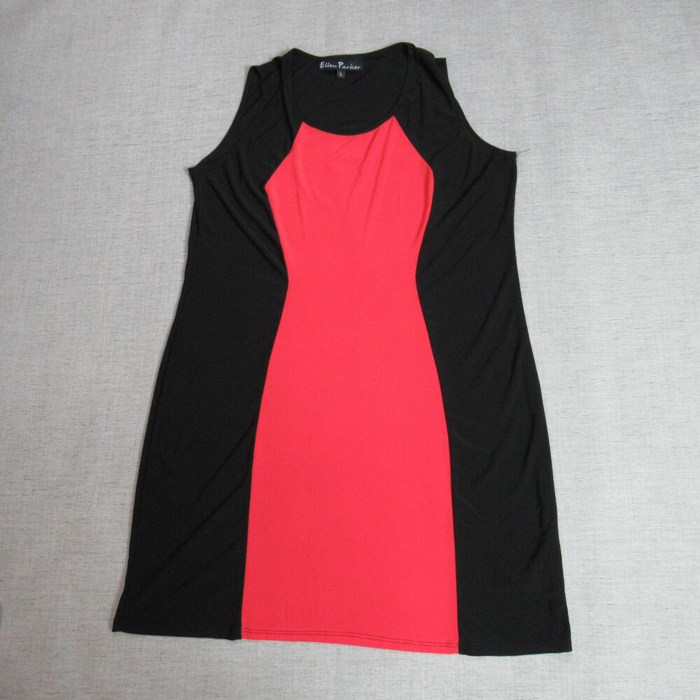 Ellen Parker Dress Womens L Red Black Sleeveless Colorblock Mod Retro Bodycon